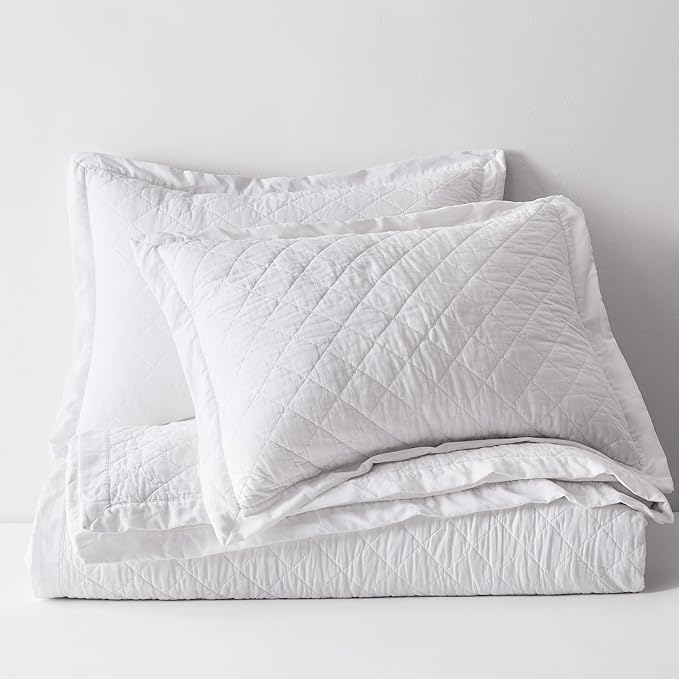 WDCOZY 100% Pre-Washed Cotton King Size Quilt Set - White Ruffle Box Soft Lightweight Bedspread, Textured Like Linen, Farmhouse Country Rustic Coverlet, Shabby Chic Gauze Bedding, 3 Pieces
