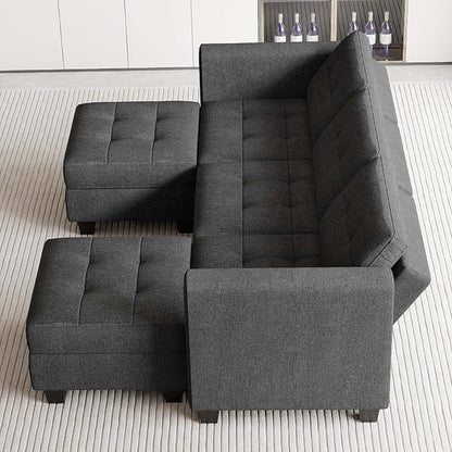 Belffin U-Shaped Sectional Sofa, Dark Grey, Wood and Polyester, 58"(D) x 90"(W) x 33"(H), Reversible Chaise, Storage, Easy Assembly