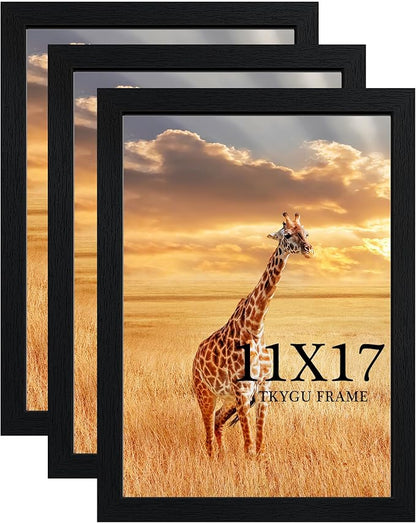 11x17 Picture Frame Set of 3,Wooden Frame 11x17 Wall Gallery Poster Photo frame Black with Durable Shatter Resistant Plexiglass for Wall Mounting Family -friend- wedding best gift