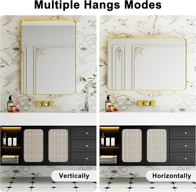 Bathroom Mirrors for Over Sink,2Pcs 24x36Inch Vanity Mirrors for Wall,Gold Metal Frame Rectangle Mirrors for Bathroom, Farmhouse,Restroom,Hangs Horizontally or Vertically