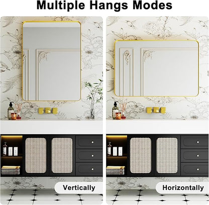 Bathroom Mirrors for Over Sink,2Pcs 24x36Inch Vanity Mirrors for Wall,Gold Metal Frame Rectangle Mirrors for Bathroom, Farmhouse,Restroom,Hangs Horizontally or Vertically