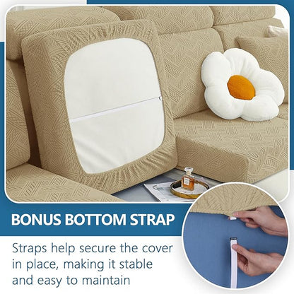 hyha Individual Couch Cushion Covers, Stretch Magic Sofa Seat Cushion Covers Washable, Dog Couch Sofa Slipcover for Pets, Kid with Elastic Bottom(Medium, Taupe)