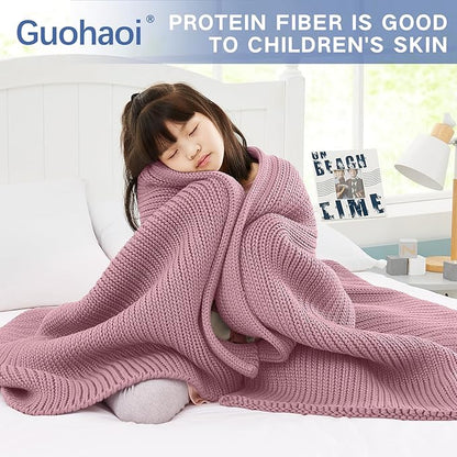 Guohaoi Knitted Weighted Blanket for Adults (Muted Pink 50"x75" 12lbs) No Beads Cooling Throw Blanket for Hot Sleepers, Home Decor Breathable Chunky Knit Heavy Blanket Use on Full Size Bed