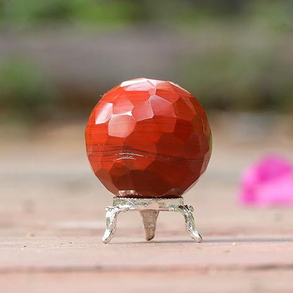 Crocon 50mm Red Jasper Diamond Cut Stone Sphere Ball with Metal Stand 1400+ Carats Gemstone Ball Healing Ornament Rock Sphere Sculpture Figurine for Fengshui Divination Crystal Home Decor Photography
