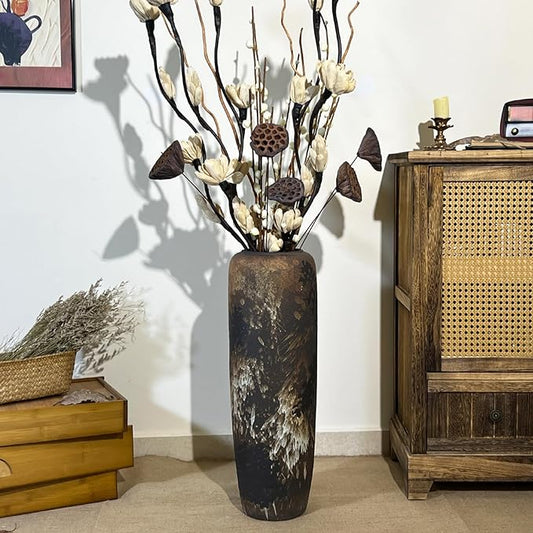 Rustic Ceramic Tall Floor Vase,23.6 Inch Black Large Pottery Farmhouse Decor Floor Vase for Living Room Entryway Table Centerpiece Decor,Vintage Terracotta Vases,Wedding Gift