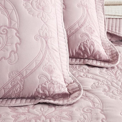 CHIXIN Microfiber King Pillow Shams Set of 2 - Quilted Decorative Pillow Covers - Pale Rose - Size (20" x 36")