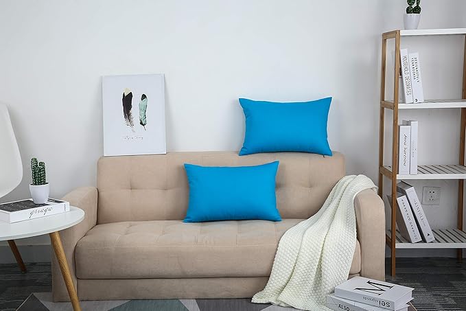 TangDepot Handmade Decorative Solid 100% Cotton Canvas Throw Pillow Covers/Pillow Shams, (12" x20" , Pacific Blue, 1 Count (Pack of 1))