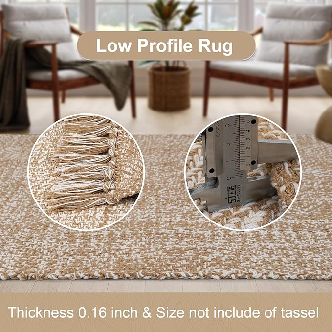 Collive Boho Runner Rug for Hallway, Washable 2.6x16 ft Long Hallway Runners Rug Farmhouse Neutral Kitchen Rug, Woven Cotton Tan/Cream Low Pile Floor Carpet for Entryway Bedroom