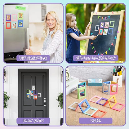 Epakh 20 Packs Magnetic Photo Picture Frame Cute Mini Table Photo Frame Holder 3 Inches Plastic Colorful Picture Display for Fridge Office (Multicolor)