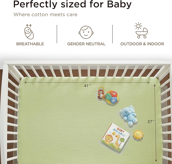 Threadmill Muslin Baby Blanket | 4 Layer Swaddle Blankets for Newborns| Multi-Use Muslin Blankets 41 x 37| Ultra-Soft Breathable Baby Wrap for Boys & Girls| Registry Essential| Sage Green