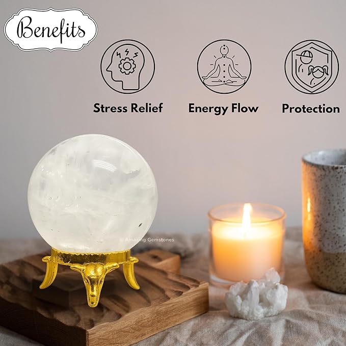 Amazing Gemstone Clear Quartz Crystal Ball with Stand - 1.5 Inches Crystal Sphere Meditation Balls for Witchcraft and Decorative Balls