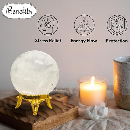 Amazing Gemstone Clear Quartz Crystal Ball with Stand - 1.5 Inches Crystal Sphere Meditation Balls for Witchcraft and Decorative Balls