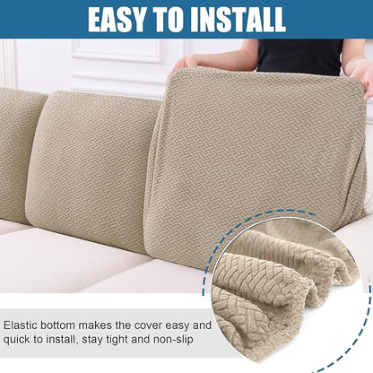 Smiry Waterproof Couch Cushion Covers, Stretch Jacquard Thick Sofa Cushion Covers, Washable Seat Slipcover Elastic Furniture Protector for Pets, Kid (Back Cover M, Camel)