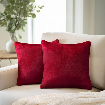 PAVILIA Maroon Red Throw Pillow Covers 20x20 Set of 2, Decorative Pillow Cases for Bed Sofa Couch, Boho Aesthetic Accent Decor Cushion Bedroom Living Room, Velvet Square Euro Sham Covers, Burgundy Red