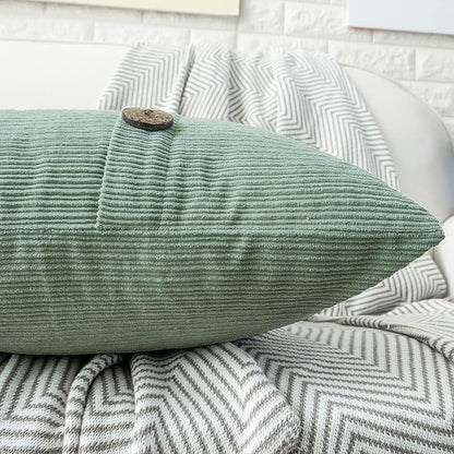 HWY 50 Sage Green Chenille Throw Pillow Covers 16x16 Inch with Triple Buttons, Soft Spring Farmhouse Accent Decorative Cushion Cases for Couch Sofa Bed Bedroom Pack of 2