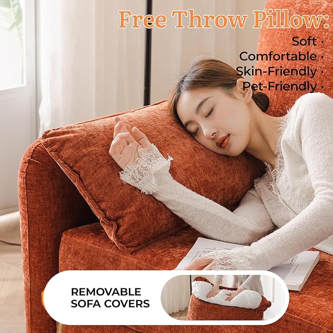 135'' Modular Sectional Sofa with Seats Storage, Oversized Sleeper Sofa Bed,Comfy Couches for Living Room,Cloud Couches with Deep Seat,Movable Ottoman,2 Throw Pillow,Chenille,Orange