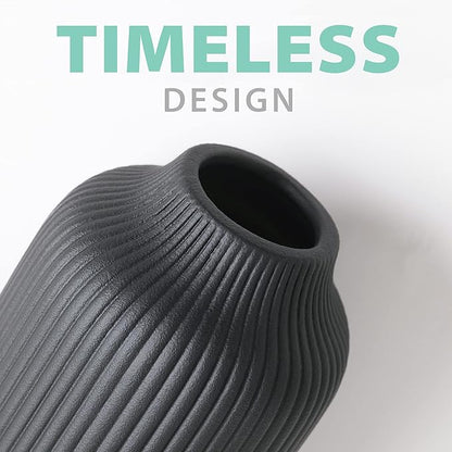 Ceramic Vase in Nordic Style, Decovase Large for Pampas Grass as Boho Deco, Vase Black Matt 8 inch for Flowers, Scandinavian Design Home Decoration for Fresh Flowers, Dried Flowers (Size M)