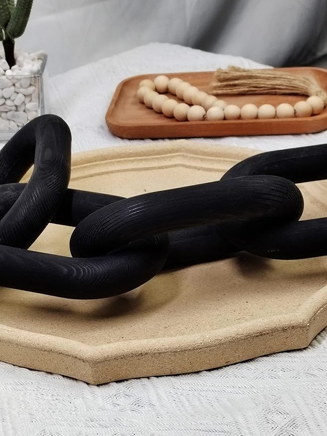 Wood Chain Link Decor - 18.9 Inches Length Aesthetic Room Decor, 5-Link Wood Chain Boho Decor for Living Room, Farmhouse Decor, Coffee Table (Black)