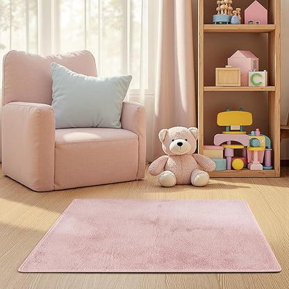 jinchan Solid Plush Area Rug 2x3 Performance Shaggy Washable Rug Indoor Entryway Doormat Soft Modern Faux Wool Cozy Non Slip Carpet for Living Room Kid Room Bedroom Nursery Pink
