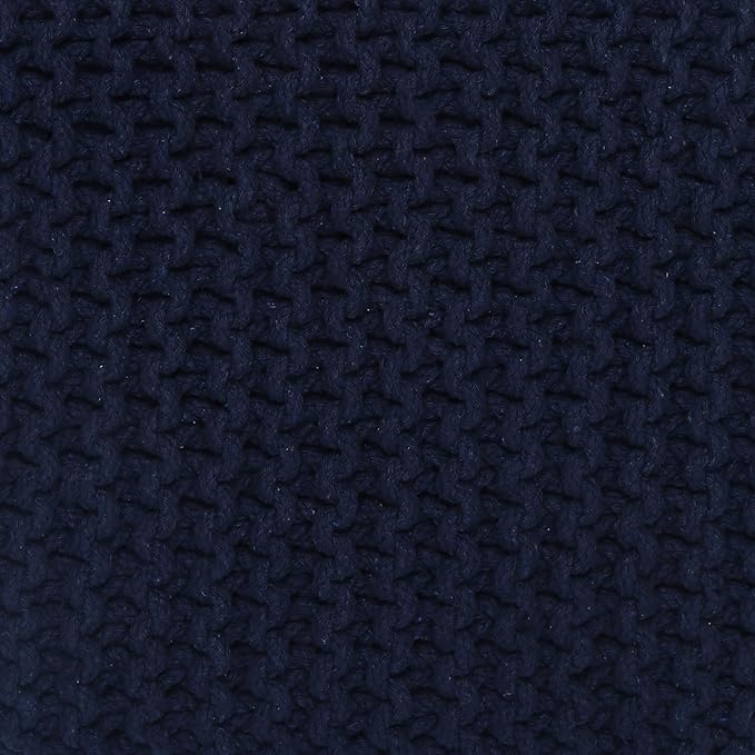REDEARTH · Square Hand Knitted Pouf - Foot Stool Ottoman Coffee Table - Cotton Cord Boho Pouffe - Poof Accent Footrest for Living Room - Bedroom - Library (16" x 16" x 16") - Navy Blue, Set of 2