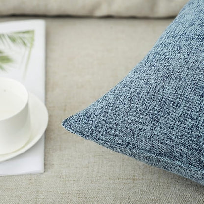 HPUK Linen Throw Pillow Covers Pack of 2, 18x18 Inch Accent Cushion Covers for Living Room, Bedroom, Decorative Solid Color Pillow Covers for Couch, Sofa, Chair, Blue