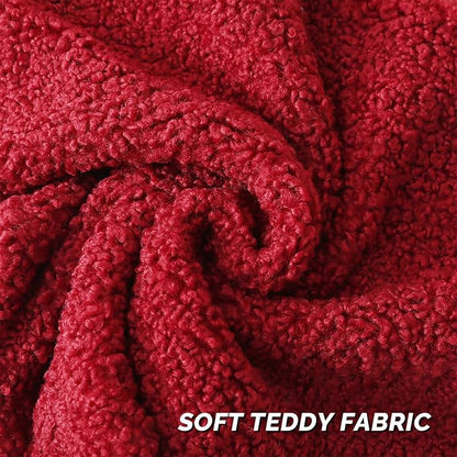 FUTEI Christmas Maroon Red Throw Pillow Covers 18x18 Inch Set of 2,Furry Faux Fur Teddy Boucle Textured Cushion Covers,Soft Fluffy Decorative Pillow Case,Home Decor for Couch Bed Living Room Car