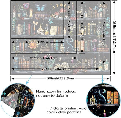 YEXIT Magic Bookshelf Tapestry, Witches & Skulls Gothic Wall Tapestries Black Cat for Study Room Living Room Dorm Bedroom 60×80 inch