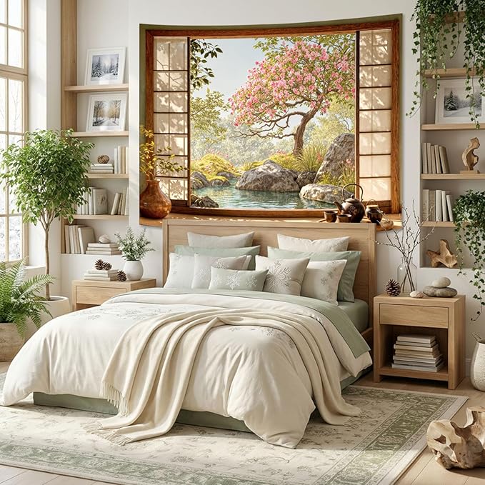 Lifeel Japanese Scenery Tapestry, Aesthetics Nature Landscape Tapestries, Asian Home Decor for Bedroom Meditation Room Living Room, 60x80 inches