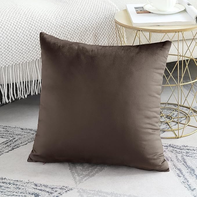Artscope Luxury Velvet Pillow Covers Decorative Square Pillowcases Soft Solid Cushion Cases for Couch Sofa Bedroom Home Decor 24x24 Inch Chocolate Brown