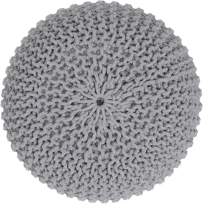 REDEARTH · Round Boho Pouf Ottoman - Cable Knitted Cord Boho Pouffe - Stuffed Poof Accent Beanbag Footrest for Living Room - Nursery - Bedroom - Covered Patio - Study Nook (19.5"x19.5"x14") - Gray
