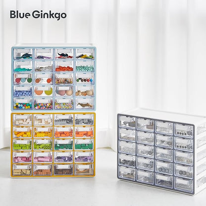 Blue Ginkgo Small 20-Drawer Cabinet – Stackable Clear Organizer for Hardware, Beads, Plastic Bricks, Office, and Craft Storage (Made in Korea, Gray)