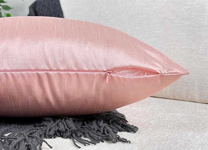 Aiking Home 24x24 Inches Faux Silk Square European Shams, Zipper Closure, Rose Pink (Set of 2)
