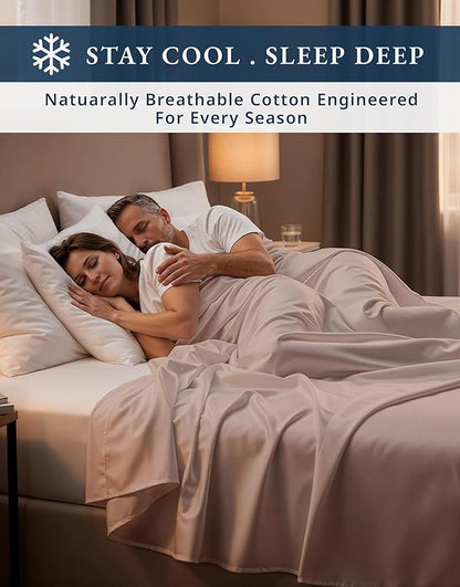 LANE LINEN Luxury 100% Egyptian Twin XL Sheets Set Cotton, Eco Friendly Oeko-Tex Certified No Pill Fade Resistant Fully Elasticized Machine Washable Cotton Twin XL Bed Sheet - Sepia Rose