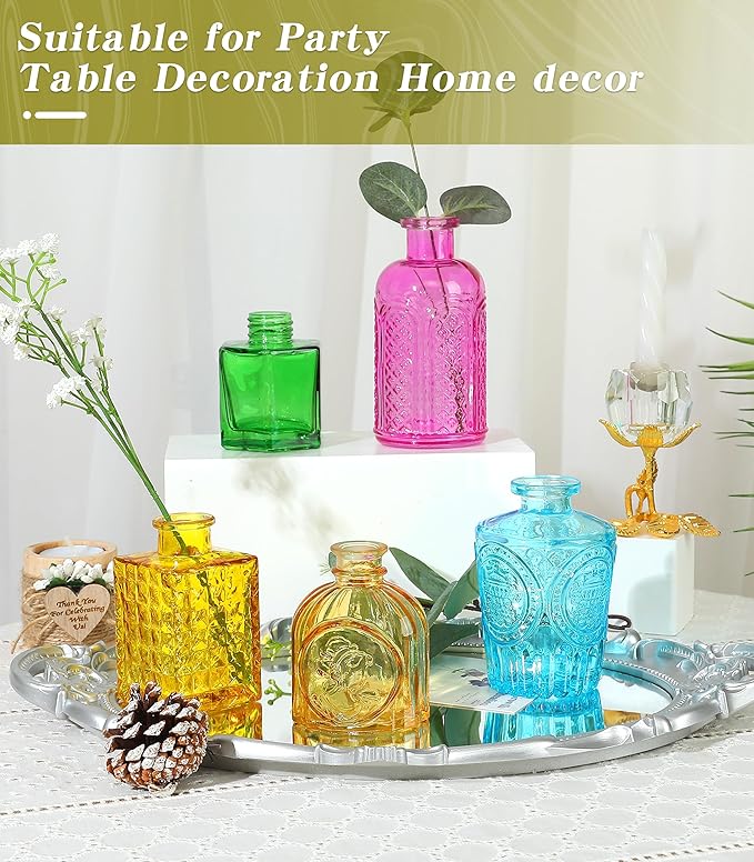Set of 30 Colorful Glass Bud Vases - Small Textured Flower Vases for Centerpieces, Wedding Table Decor, Retro Home Decor Bulk Vase Set for DIY, Events & Gifts