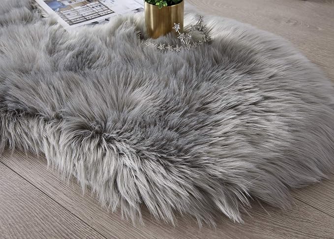 SERISSA Ultra Soft Fluffy Rug Grey Faux Sheepskin Fur Area Rug Shaggy Couch Cover Seat Cushion Gray Furry Carpet Beside Rugs for Bedroom Floor Sofa Living Room Runner 2x6 Feet Grey