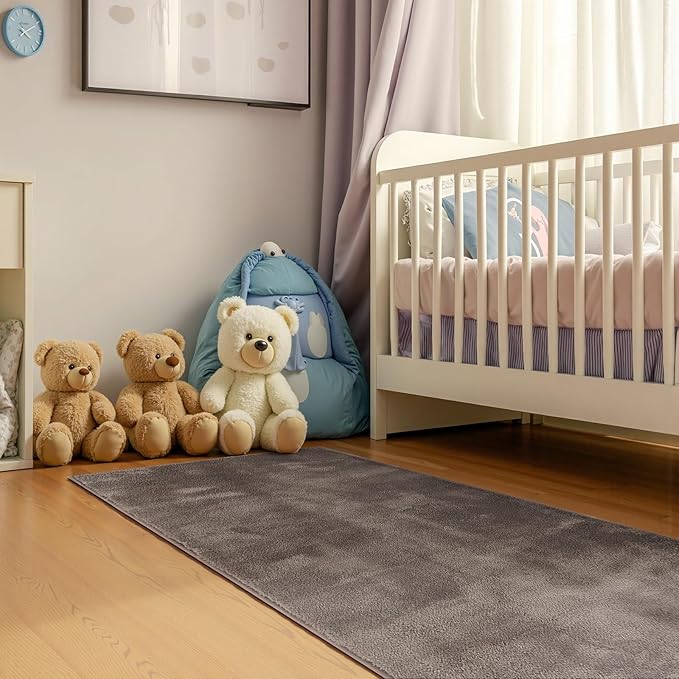 jinchan Solid Plush Runner Rug 2x5 Performance Shaggy Washable Hallway Rug Soft Modern Faux Wool Cozy Non Slip Carpet for Bedroom Laundry Room Living Room Kids Nursery Brown