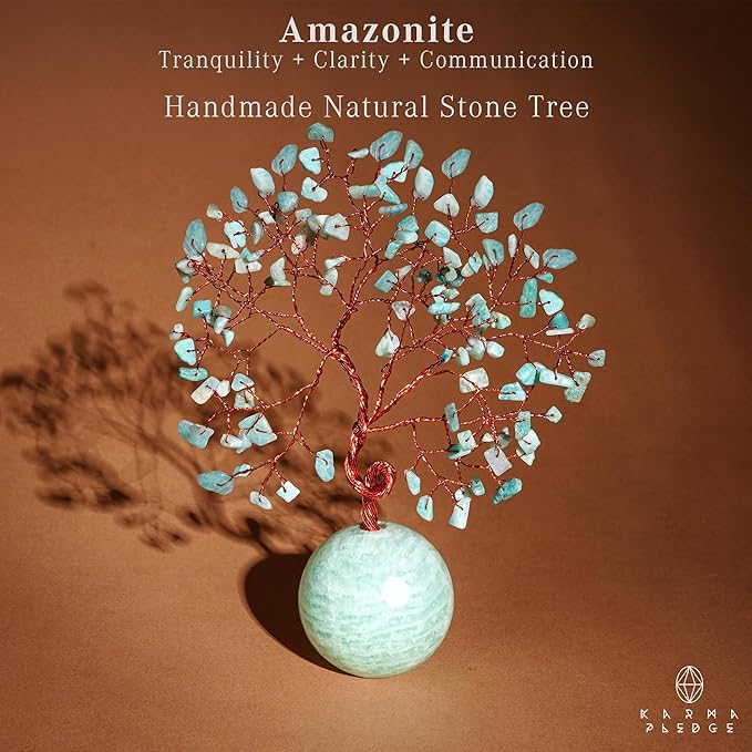 Crystal Tree of Life Home and Office Decor Gifts for Women, Amazonite Chakra Healing Stones Feng Shui Bonsai Tree for Positive Energy, Money, Good Luck, Christmas Decor, Birthday Gifts for Mom