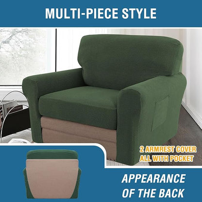 H.VERSAILTEX Multi-Pieces Chair Covers Stretch Couch Covers Form Fitted Seat and Back Cushions Covers (1 Seat Cover Plus 1 Back Cusion Cover, Bonus 2 Armrest Covers), Bronze Green