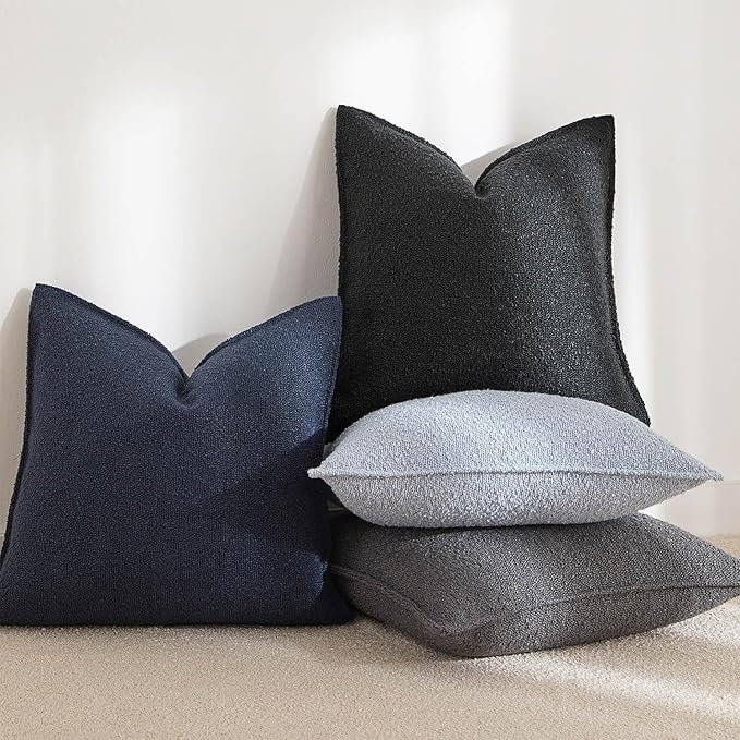 JUSPURBET Black Decorative Pillow Covers 26x26 Set of 2 Throw Pillow Covers for Couch Sofa Bed Cozy Boucle Textured Cushion Covers Cases with Hidden Zipper for Living Room Home Decor