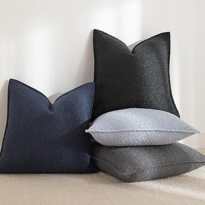 JUSPURBET Black Decorative Pillow Covers 26x26 Set of 2 Throw Pillow Covers for Couch Sofa Bed Cozy Boucle Textured Cushion Covers Cases with Hidden Zipper for Living Room Home Decor
