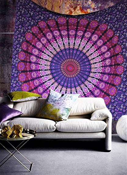 raajsee Indian Cotton Purple Tapestry Mandala Wall Hangings, Hippie Tapestries,Boho Throw Bohemian Bedding, Beach Blanket, Yoga Meditation Rugs Queen Bedspread Queen (82x92 Inches / 210x232 Cms)