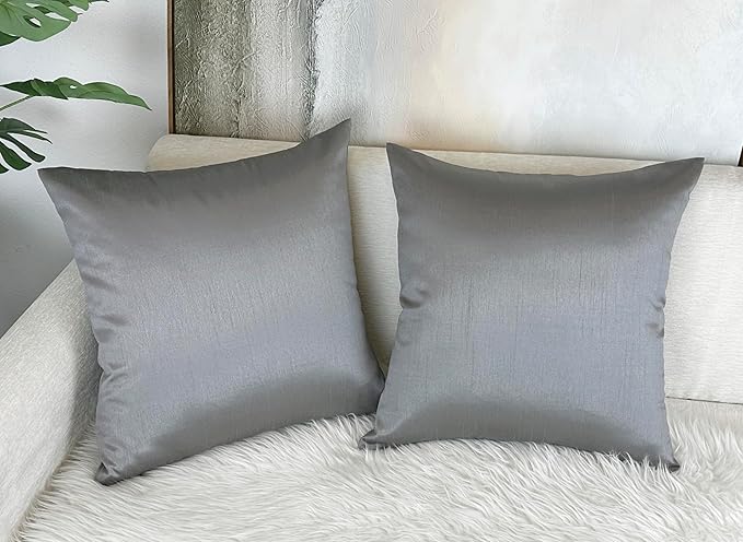 Aiking Home Collection 26x26 Inches Faux Silk Square European Shams, Zipper Closure, Charcoal (Set of 2)