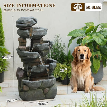 50.6" H Outdoor Water Fountain with 3 Tiers Large Cascading Realistic Tree Trunk Waterfall Fountains with LED Lights Outdoor Water Fountain for Garden Patio Backyard Porch Home Decor