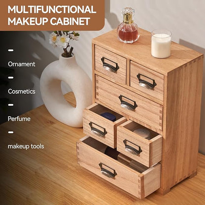 KIRIGEN Wooden Storage Cabinet Organizer Desktop Storage Drawers for Home Office Supplies Natural(4D6CG-NA)
