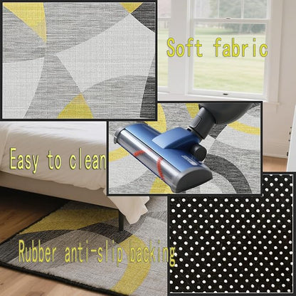 Area Rug Washable 5'x7' Ft Non Slip Rubber Backing Foldable Geometry Durable Rug for Living Room, Bedroom, Home Office