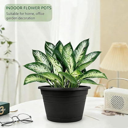 4 Pack Hanging Planters, 10 Inch Plant Pots with Hanger Chain & Drainage Trays, Hanging Baskets for Plants Outdoor Indoor, Flowers Pots for Home, Garden, Porch Decor (2 Grey + 2 Black)