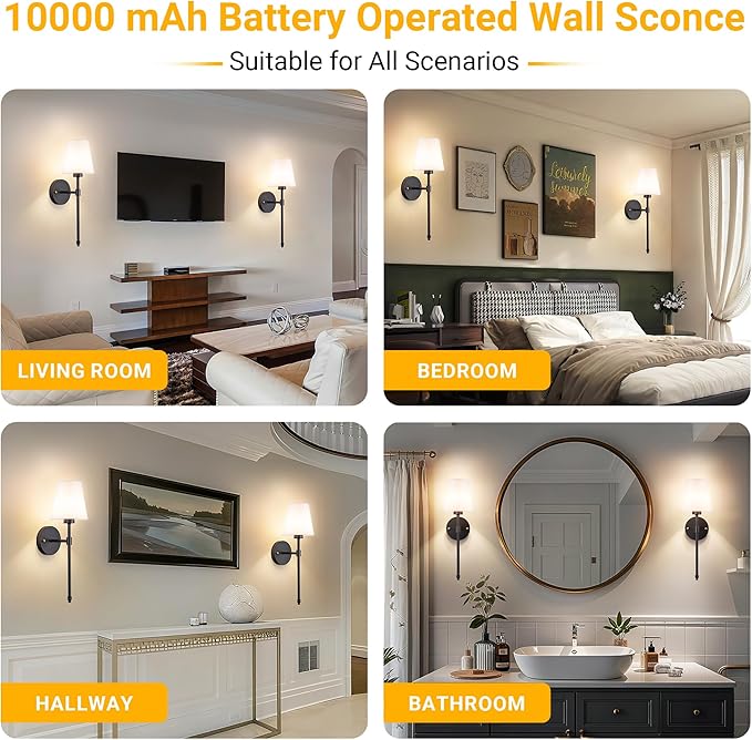 Battery Operated Wall Sconce: Peel and Stick Adhesives Stick On Non Drill Wall Light, Rechargeable Wireless Wall Lamp with Battery Corn Bulb for Bedroom Wall Decor