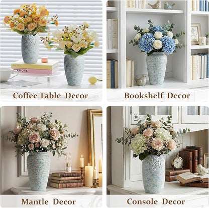 BEAHOT Ceramic Vases Set of 3 – 6.7-inch Handmade Blue & White Pottery Trio with Speckled Glaze – Decorative Flower Vases Home Decor for Table Mantel Entryway Shelf Living Room Kitchen Bathroom