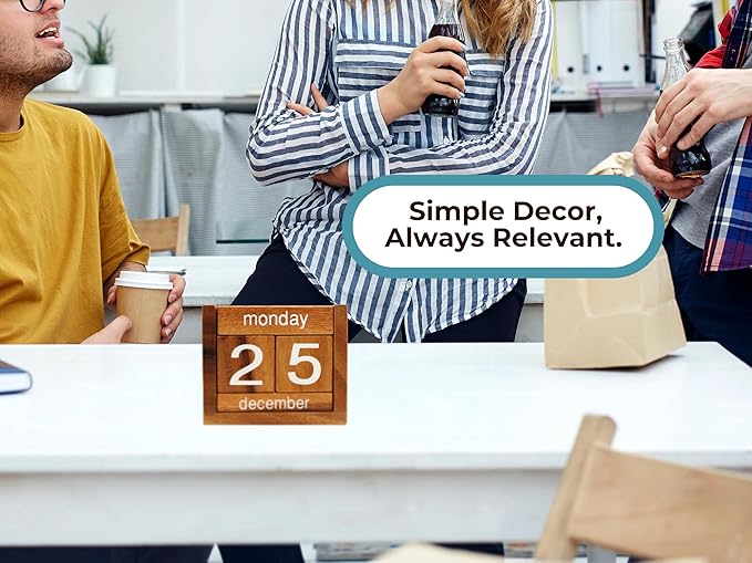 BSIRI Wooden Perpetual Calendar Desk Blocks Cute for Date Cubes Display Decor Gifts for Dad Mom Office Block Monthly Small Planner Family Birthday Wood Block Calendar for Desk