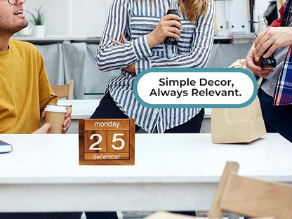 BSIRI Wooden Perpetual Calendar Desk Blocks Cute for Date Cubes Display Decor Gifts for Dad Mom Office Block Monthly Small Planner Family Birthday Wood Block Calendar for Desk